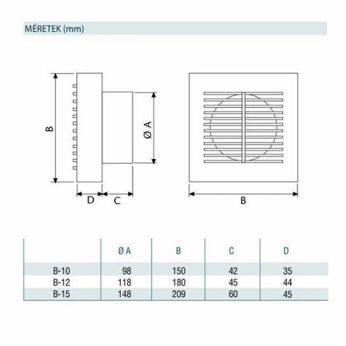 CATA B 10 Matic Automata Zsalus Szellőztető Ventilátor Időzíthető funkcióval
