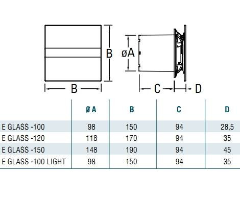 CATA E-100 G Szellőztető ventilátor fehér üveg előlapos