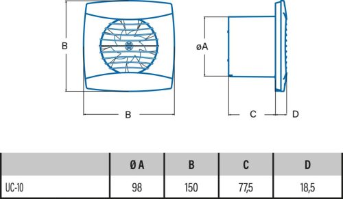 CATA UC-10 Timer Szellőztető ventilátor fekete beépített visszacsapóval időzíthető funkcióval
