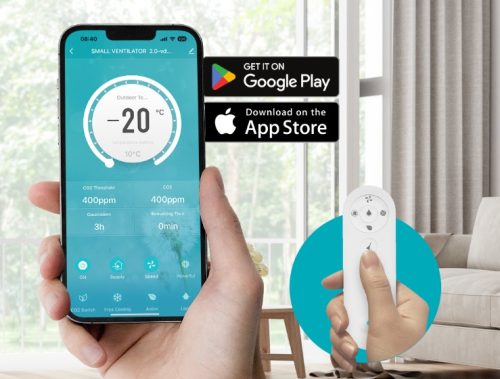 HOLTOP AIRWOODS AV-TTW5-W egyhelyiséges hővisszanyerős szellőztető automata zsaluval, WiFi csatlakozással, páraérzékelő szenzorral, pollenszűrővel