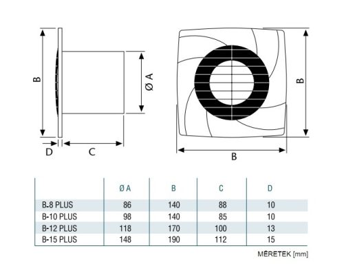 Ventilátor Cata B-PLUS T/B Szellőztető Ventilátor időzíthető funkcióval