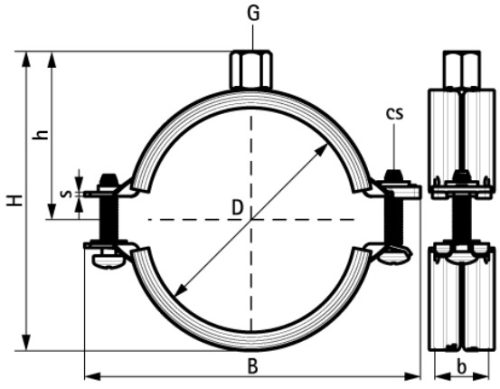 Csőbilincs M8/M10 gumírozott 108-115mm